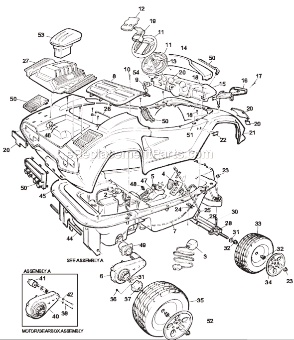 Page A Diagram and Parts List for 74580-9993  Power Wheels Ride-On Cars